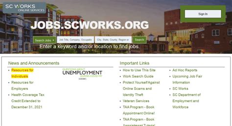 S.c. works online services - If you are a UI claimant, your required weekly job search must be conducted and recorded on the SC Works Online Services account linked to your UI account by SSN. Otherwise, your UI benefits may be impacted. Click here for details. You have attempted to access SC Works Online Services using a bookmark or favorite. 